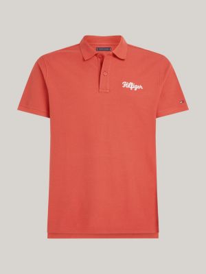 red chain stitch logo embroidery polo for men tommy hilfiger