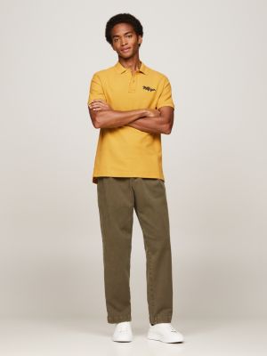 yellow chain stitch logo embroidery polo for men tommy hilfiger