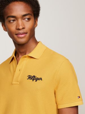 yellow chain stitch logo embroidery polo for men tommy hilfiger