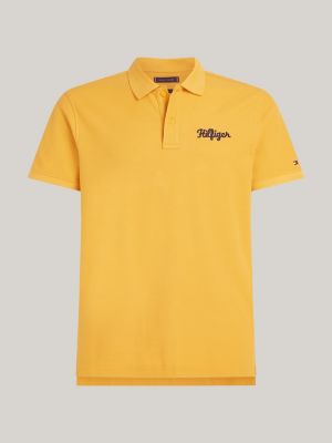 yellow chain stitch logo embroidery polo for men tommy hilfiger