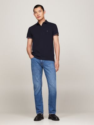 polo slim fit con abbottonatura a contrasto blu da uomini tommy hilfiger