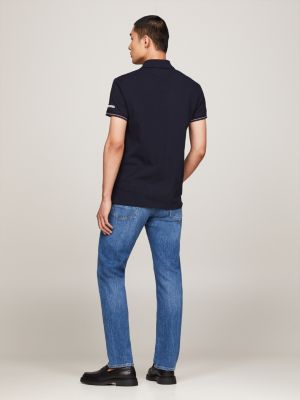 Slim Fit Poloshirt mit Kontrast-Knopfleiste | Blau | Tommy Hilfiger 