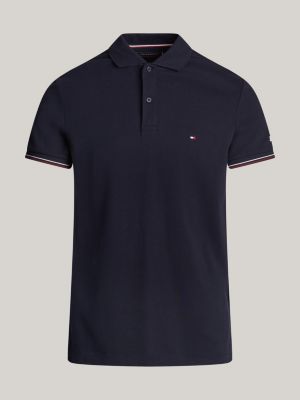 polo slim fit con abbottonatura a contrasto blu da uomini tommy hilfiger