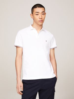 polo slim fit con abbottonatura a contrasto bianco da uomini tommy hilfiger