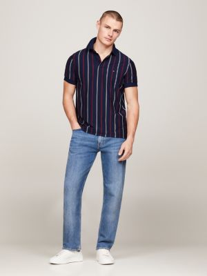 blauw regular fit polo met verticale streep voor heren - tommy hilfiger