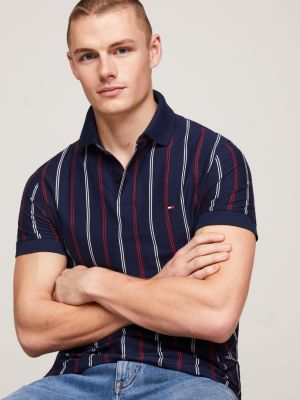 blauw regular fit polo met verticale streep voor heren - tommy hilfiger