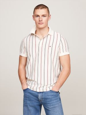 white regular fit vertical stripe polo for men tommy hilfiger