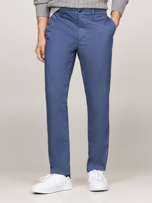 blue denton printed stretch cotton straight chinos for men tommy hilfiger