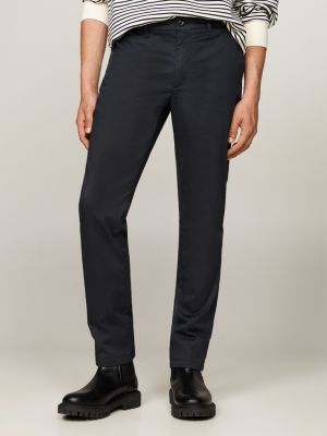 pantaloni chino denton straight fit in cotone blue da uomini tommy hilfiger