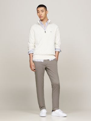 pantaloni chino bleecker slim fit in cotone stretch grigio da uomini tommy hilfiger