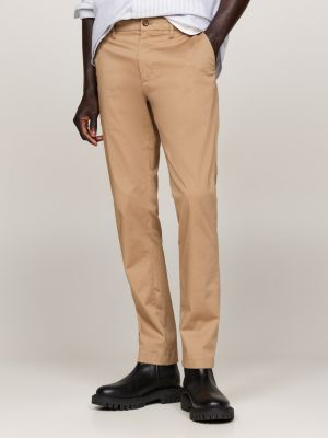 pantaloni chino bleecker slim fit in cotone stretch khaki da uomini tommy hilfiger