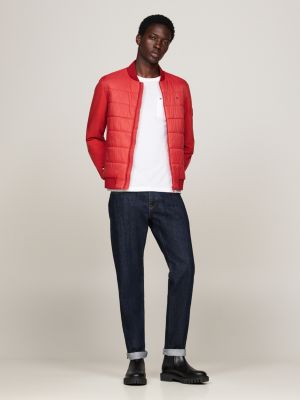 red water repellent thermal bomber jacket for men tommy hilfiger