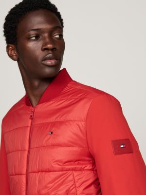 cazadora bomber térmica y repelente al agua roja de hombres tommy hilfiger