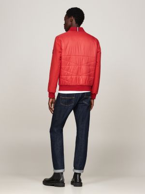 cazadora bomber térmica y repelente al agua roja de hombres tommy hilfiger