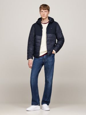 blue water repellent thermal hooded jacket for men tommy hilfiger