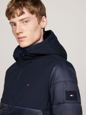 blue water repellent thermal hooded jacket for men tommy hilfiger