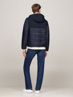 giacca termica idrorepellente con cappuccio blu da uomini tommy hilfiger