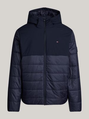 blau wasserabweisende thermo-jacke mit kapuze für herren - tommy hilfiger