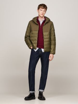 khaki water repellent thermal hooded jacket for men tommy hilfiger