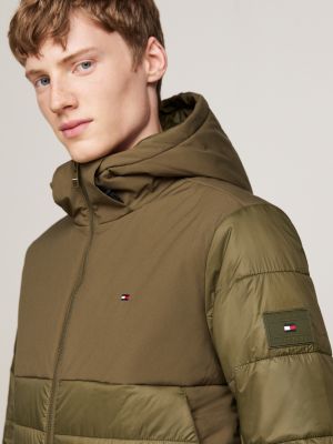 khaki water repellent thermal hooded jacket for men tommy hilfiger