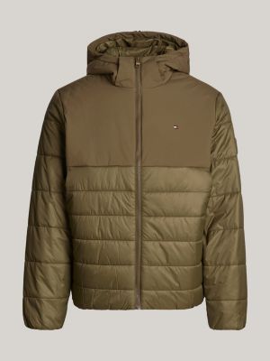 khaki water repellent thermal hooded jacket for men tommy hilfiger