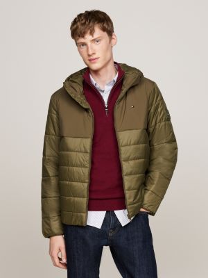 khaki wasserabweisende thermo-jacke mit kapuze für herren - tommy hilfiger