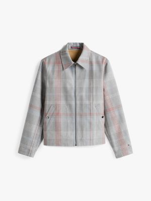 grey check zip-thru water repellent overshirt jacket for men tommy hilfiger