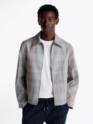 veste surchemise zippée déperlante à carreaux gris pour hommes tommy hilfiger