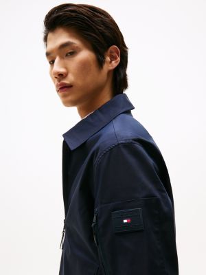 blauw performance shirtjack met rubberen logopatch voor heren - tommy hilfiger