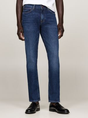 jeans denton straight fit sbiaditi blu da uomini tommy hilfiger