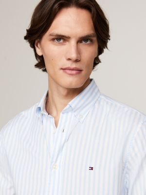 blue stripe poplin regular fit shirt for men tommy hilfiger