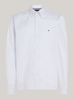 blue stripe poplin regular fit shirt for men tommy hilfiger