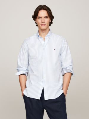 Regular fit overhemd van poplin met streep Blauw Tommy Hilfiger