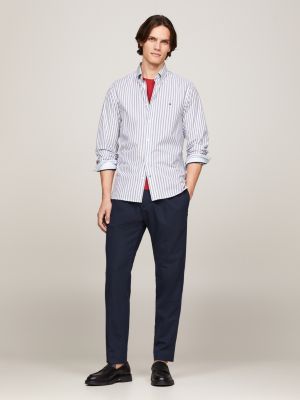 blue stripe poplin regular fit shirt for men tommy hilfiger