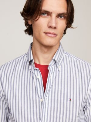 blue stripe poplin regular fit shirt for men tommy hilfiger