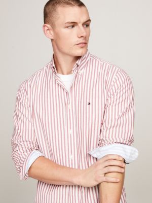 camisa de popelín con corte regular roja de hombres tommy hilfiger