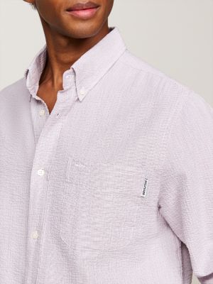 Regular Fit Crinkle-Hemd mit Mikrostreifen | RED | Tommy Hilfiger