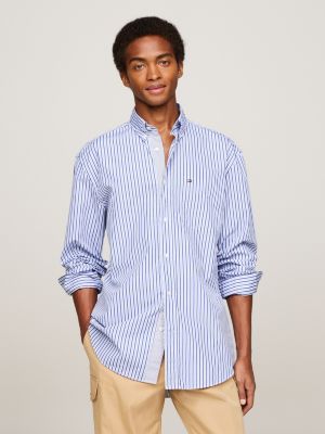 blue two-tone stripe regular fit shirt for men tommy hilfiger