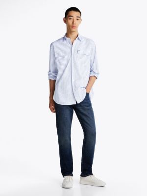 blue stripe utility regular fit shirt for men tommy hilfiger