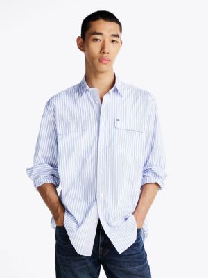 blue stripe utility regular fit shirt for men tommy hilfiger