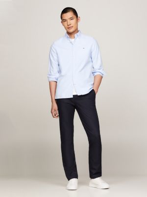 blue dobby slim fit oxford shirt for men tommy hilfiger