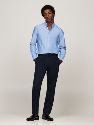 blau slim fit oxford-hemd mit dobby-effekt für herren - tommy hilfiger