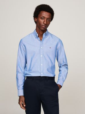 blue dobby slim fit oxford shirt for men tommy hilfiger