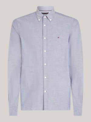 chemise oxford ajustée en dobby bleu pour hommes tommy hilfiger