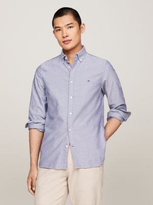 chemise oxford ajustée en dobby bleu pour hommes tommy hilfiger