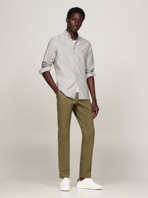 khaki dobby slim fit oxford shirt for men tommy hilfiger