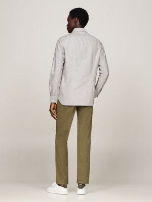 camicia oxford slim fit in tessuto dobby khaki da uomini tommy hilfiger