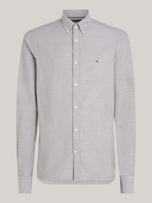 camicia oxford slim fit in tessuto dobby khaki da uomini tommy hilfiger