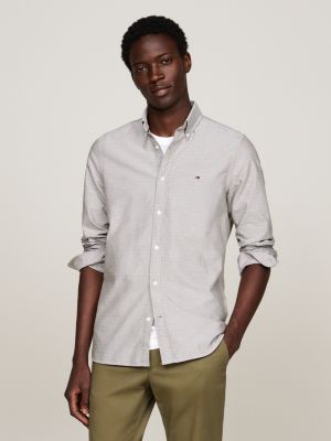 khaki dobby slim fit oxford shirt for men tommy hilfiger