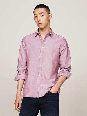 red dobby slim fit oxford shirt for men tommy hilfiger